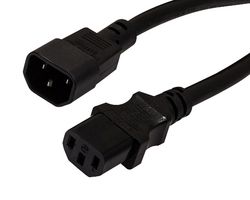 PPA00002-06F - Mains Power Cord, IEC 60320 C14 to IEC 60320 C13, 1.8 m, 15 A, 250 V, Black - L-COM