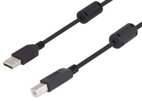 U2A00002-5M - USB Cable, Type A Plug to Type B Plug, 5 m, 16.4 ft, USB 2.0, Black - L-COM