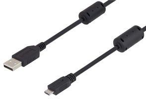 U2A00003-5M - USB Cable, Type A Plug to Micro Type B Plug, 5 m, 16.4 ft, USB 2.0, Black - L-COM
