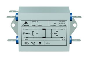 B84114D0000B030 - Power Line Filter, Industrial, 250 V, 3 A, Single Phase, 1 Stage, Chassis Mount - EPCOS