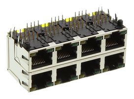 RJSAE538408 - Modular Connector, RJ45 Jack, 2 x 4 (Stacked), 8P8C, Cat5, Through Hole Mount - AMPHENOL COMMUNICATIONS SOLUTIONS