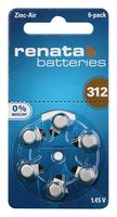 ZA312 - Battery, 1.4 V, PR41, Zinc Air, 180 mAh, Pressure Contact, 7.9 mm - RENATA