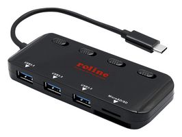 14.02.5059 - USB Hub, 3 Port, USB 3.2 Gen1, Card Reader, 5 Gbps, USB 3 Type C Male to USB 3 Type A Female - ROLINE