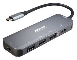14.02.5048 - USB Hub, 5 Port, USB 3.2 Gen 2, Type C, Type C PD, 10 Gbps, 100 W, Aluminium, Dark Grey - ROLINE