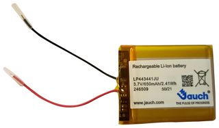 LP443441JU - Rechargeable Battery, 3.7 V, Lithium Ion, 650 mAh, Wire Leads - JAUCH