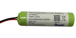 LI NCM14500J 1S1P - Rechargeable Battery, 3.6 V, Lithium Ion, 850 mAh, Wire Leads, 15 mm - JAUCH