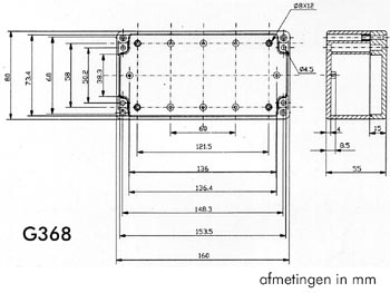 G368C WATERBESTENDIGE ABS-BEHUIZING MET AFSTANDSBUSSEN - 160 x 80 x 55mm EN DOORZICHTIG DEKSEL
