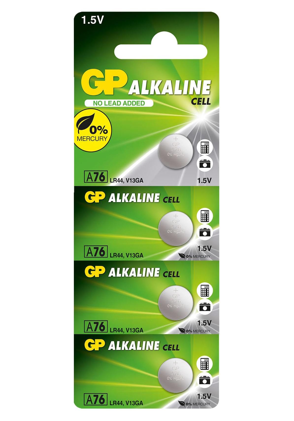 GP BATTERIES Non-rechargeable GPPBAA76F051 BATTERY, ALKALINE, 1.5V, 0.11AH, PK4 GP BATTERIES 3775354 GPPBAA76F051