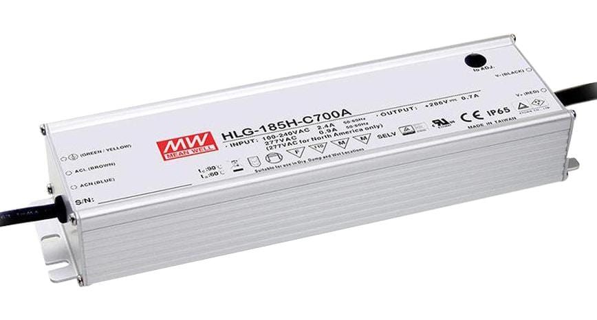 MEAN WELL LED Drivers / PSU HLG-185H-C1400B LED DRIVER, CONSTANT CURRENT, 200.2W MEAN WELL 3481754 HLG-185H-C1400B