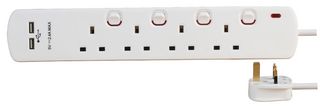8418SU Extension Lead 4 Gang With USB White 2m Pro Elec