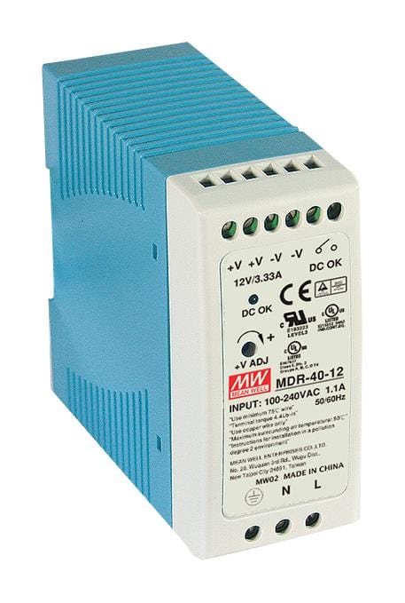 MEAN WELL DIN Rail Mount MDR-40-12 POWER SUPPLY, AC-DC, 12V, 3.33A MEAN WELL 3002956 MDR-40-12