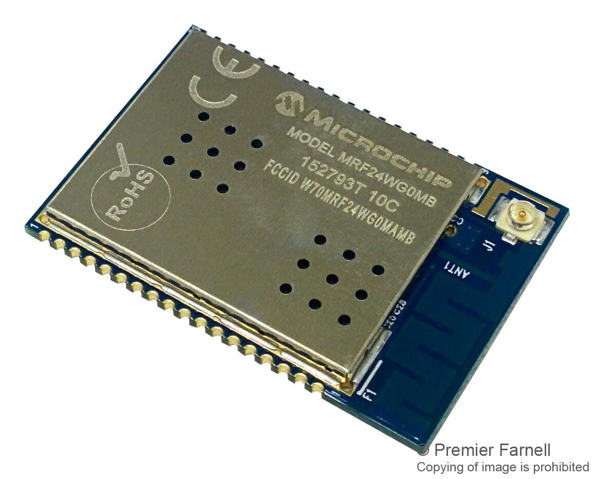 MICROCHIP RF Transceivers - 2.4GHz & Above MRF24WG0MB-I/RM MODULE, WIFI TRX, UFL EXT ANT CONN MICROCHIP 2253760 MRF24WG0MB-I/RM