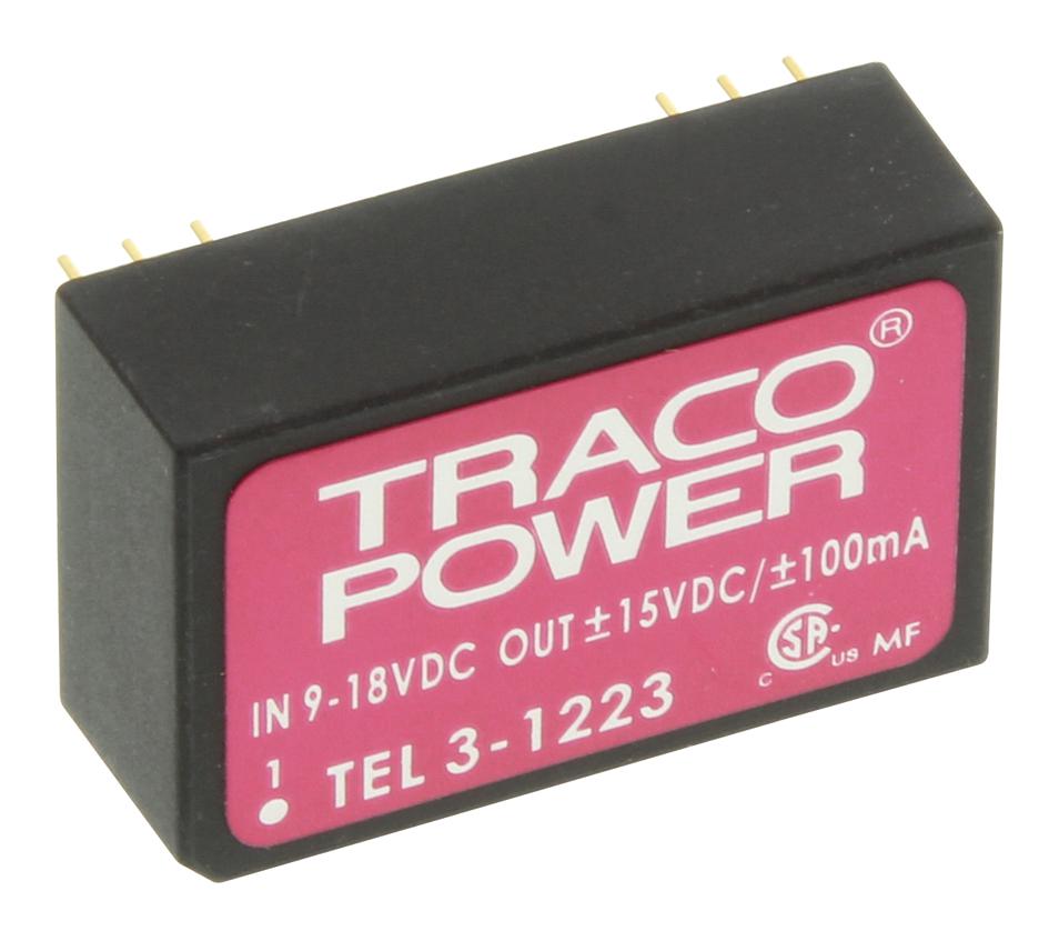 TRACO POWER Isolated Board Mount TEL 3-1223 CONVERTER, DC/DC, 3W, +/-15V TRACO POWER 1204959 TEL 3-1223