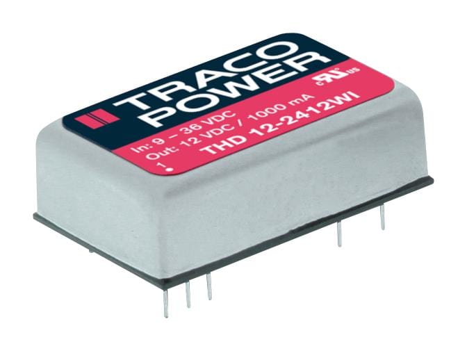 TRACO POWER Isolated Board Mount THD 12-2422WI CONVERTER, DC/DC, 12W, ±12V/0.5A TRACO POWER 1284259 THD 12-2422WI