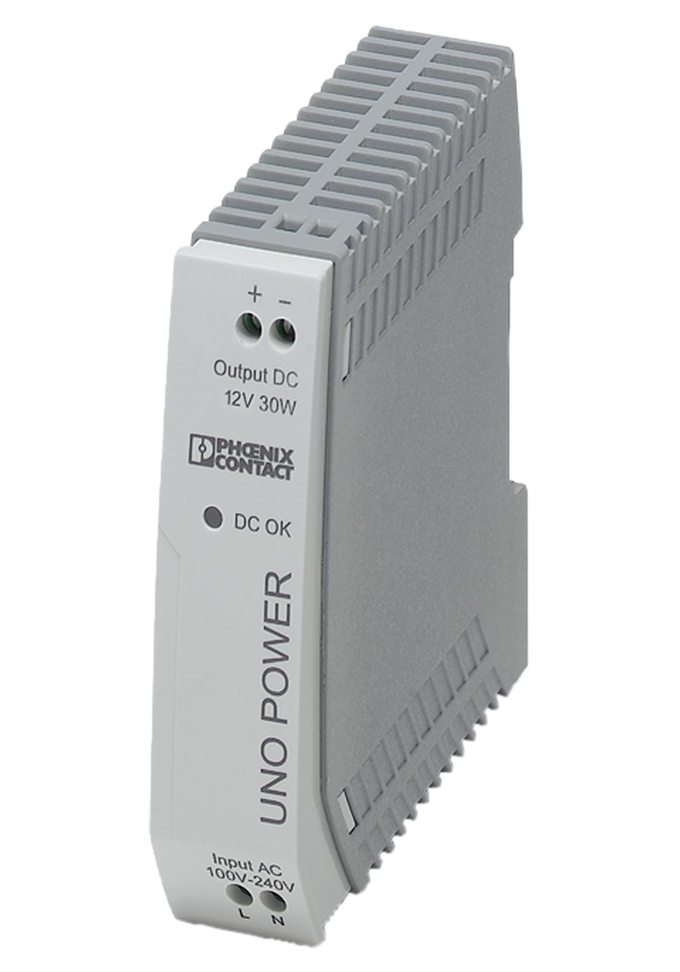 PHOENIX CONTACT DIN Rail Mount UNO-PS/1AC/12DC/30W AC/DC CONVERTER, 30W, 12V, 2.5A PHOENIX CONTACT 2423795 UNO-PS/1AC/12DC/30W