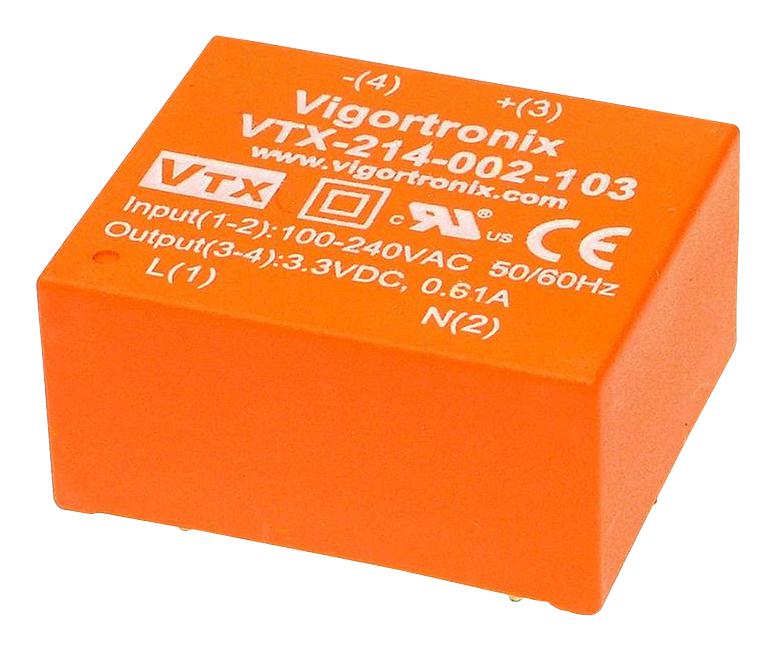 VIGORTRONIX PCB Mount - Single Ouput VTX-214-002-106 POWER SUPPLY, AC-DC, 6V, 0.333A VIGORTRONIX 2517751 VTX-214-002-106