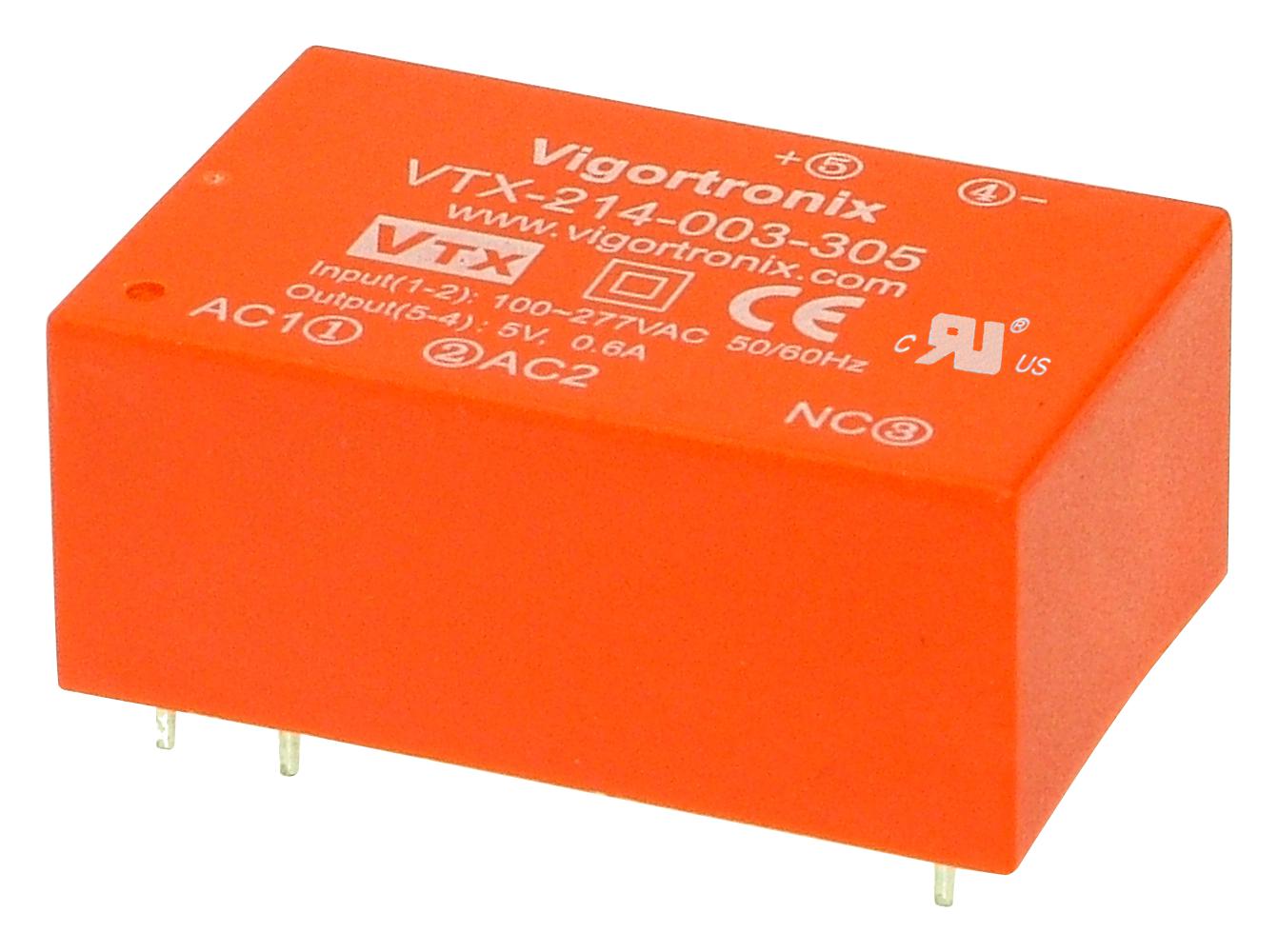 VIGORTRONIX PCB Mount - Single Ouput VTX-214-003-312 POWER SUPPLY, AC-DC, 12V, 0.25A VIGORTRONIX 2775123 VTX-214-003-312