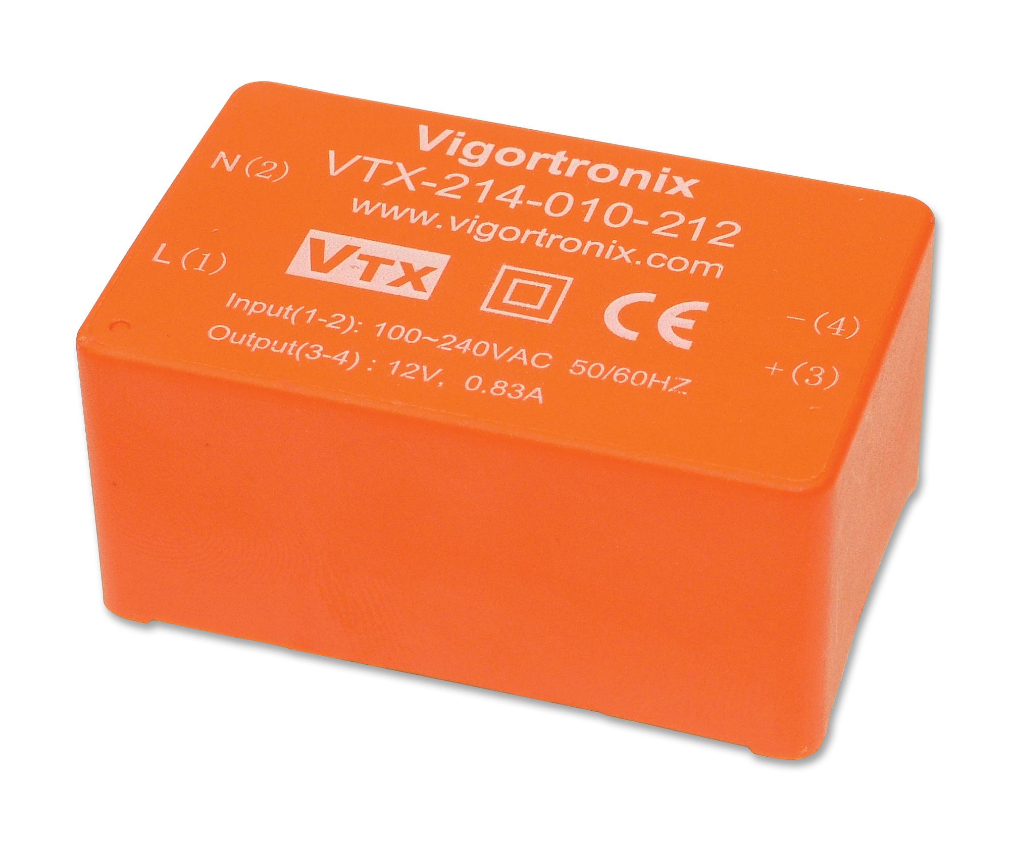 VIGORTRONIX PCB Mount - Single Ouput VTX-214-010-207 POWER SUPPLY, AC-DC, 7.5V, 1.333A VIGORTRONIX 2464687 VTX-214-010-207